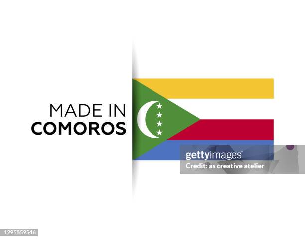 made in the comoros label, product emblem. white isolated background - slow motion stock illustrations