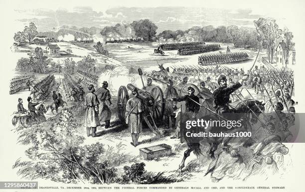 antique, battle of dranesville, virginia, december 20, 1862, civil war engraving - regiment stock illustrations