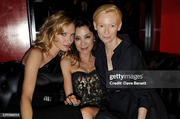 Actresses Uma Thurman, Michelle Yeoh and Tilda Swinton attend the Vertu Global Launch Of The 'Constellation' at Palazzo Serbelloni on October 18,...