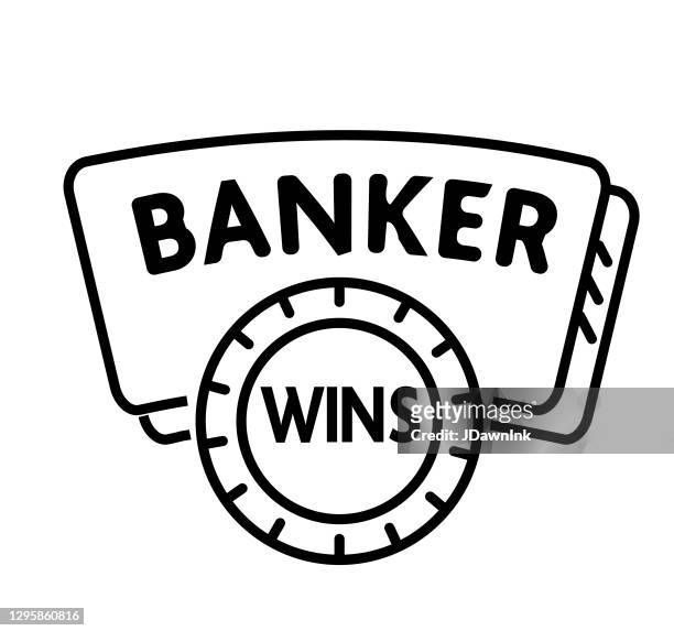 baccarat casino table game gambling thin line style icon. banker wins card. simple icons. black and white card game. - baccarat table stock illustrations
