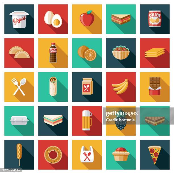 school lunch icon set - yoghurt pot stock illustrations