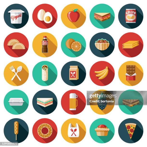 school lunch icon set - yoghurt pot stock illustrations