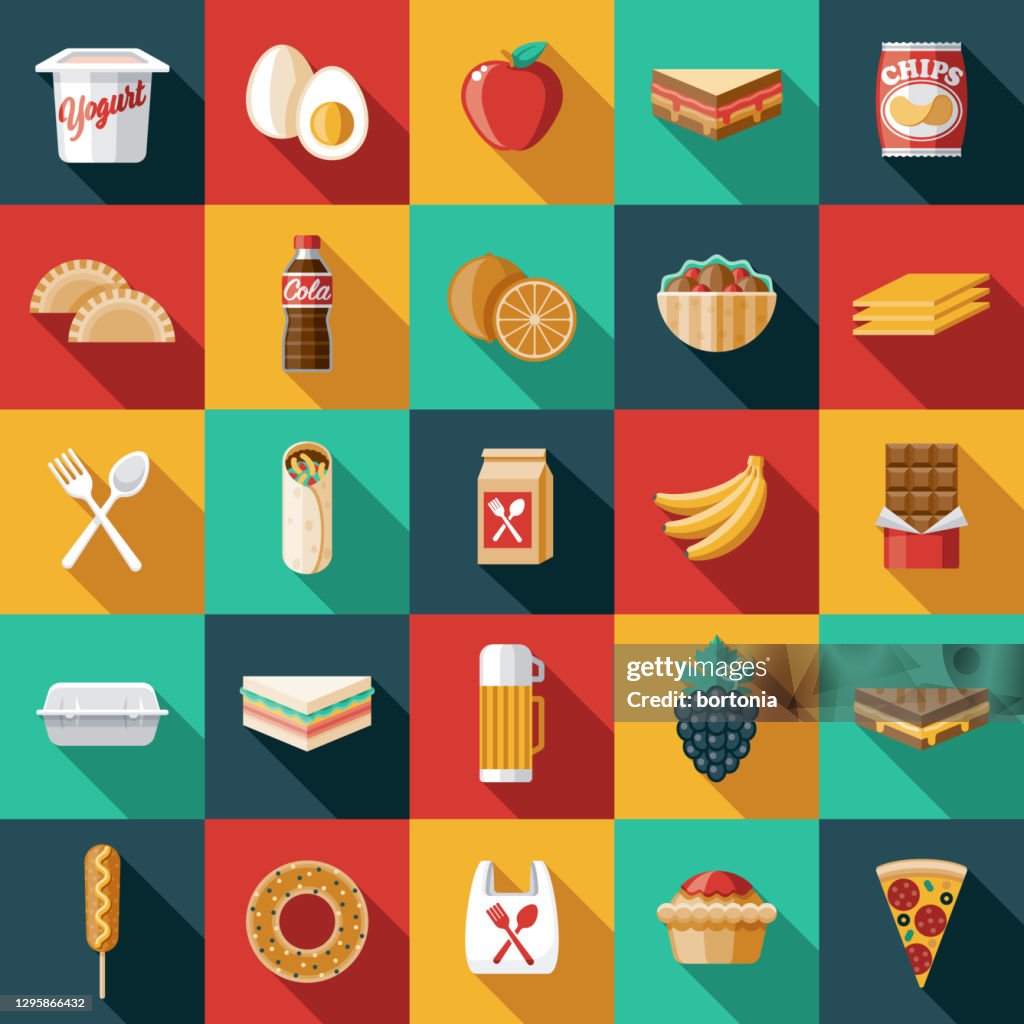 Schule Mittagessen Icon Set