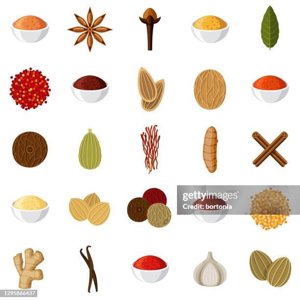 spices icon set - chili powder white background stock illustrations