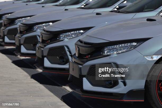 honda cars on a parking - fleet of vehicles stock pictures, royalty-free photos & images