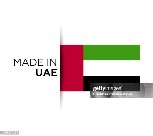 made in the uae label, product emblem. white isolated background. - abu dhabi flag stock illustrations