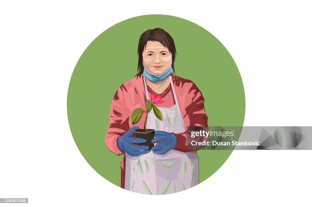 Icon of woman in green house farm