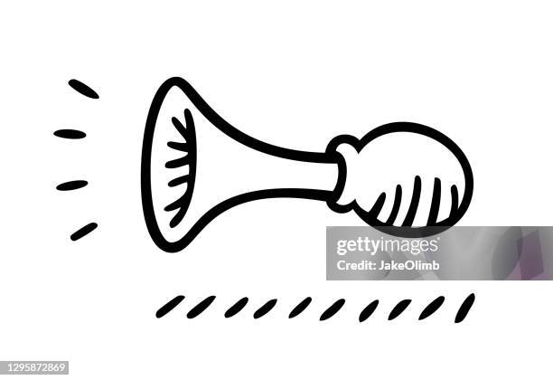 stockillustraties, clipart, cartoons en iconen met hoorn doodle zwart-wit - car horn