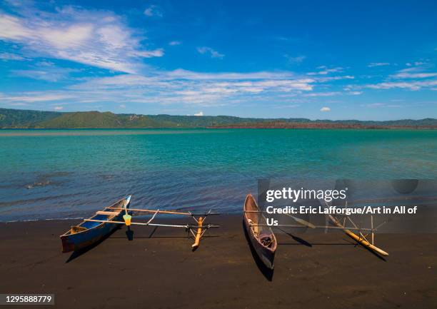 Traditional canoe on a beach, East New Britain Province, Rabaul, Papua New Guinea on September 30, 2009 in Rabaul, Papua New Guinea.