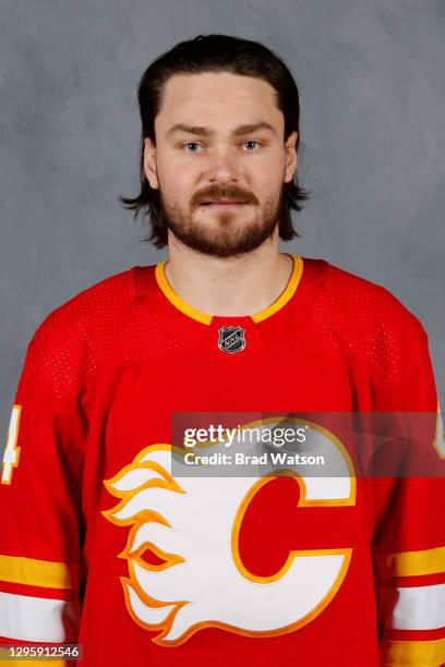 Rasmus Andersson of the Calgary Flames poses for his official headshot for the 2020-2021 season on January 3, 2021 at the Scotiabank Saddledome in...