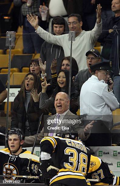 Head coach Claude Julien of the Boston Bruins reacts after he is tossed from the game in third period against the Carolina Hurricanes on October 18,...