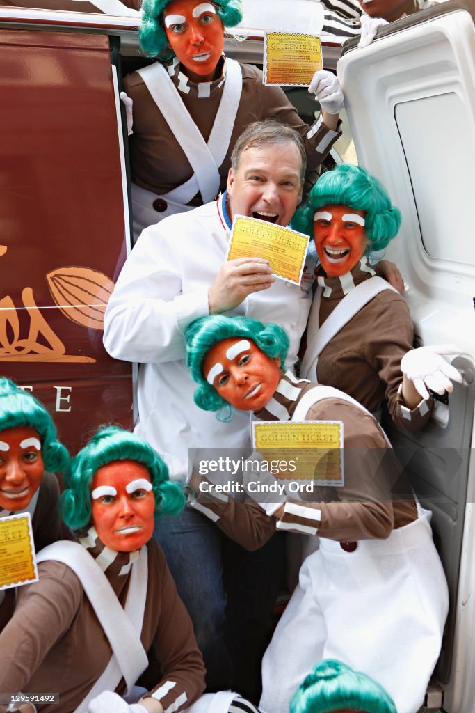 Oompa Loompas Hand Out Golden Tickets For The "40th Anniversary Of Willy Wonka & The Chocolate Factory" Event