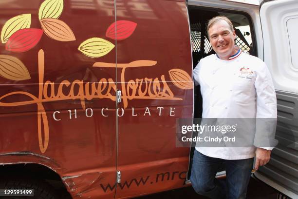 Chef Jacques Torres celebrates the "40th Anniversary of Willy Wonka & The Chocolate Factory" at his New York City chocolate shop event on October 18,...