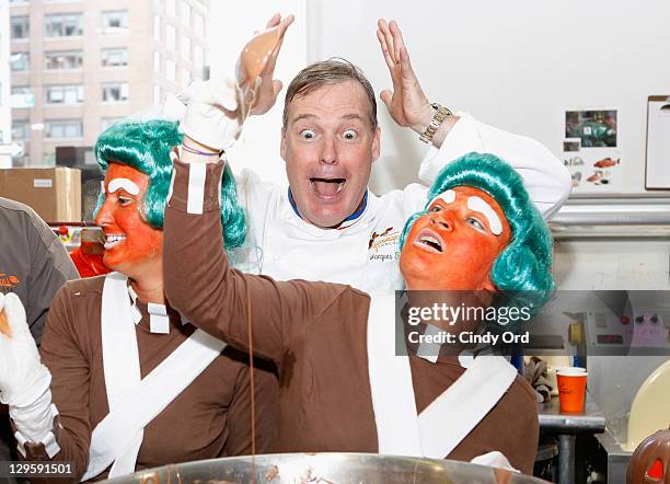 Chef Jacques Torres celebrates the "40th Anniversary of Willy Wonka & The Chocolate Factory" with Oompa Loompas at his New York City chocolate shop...