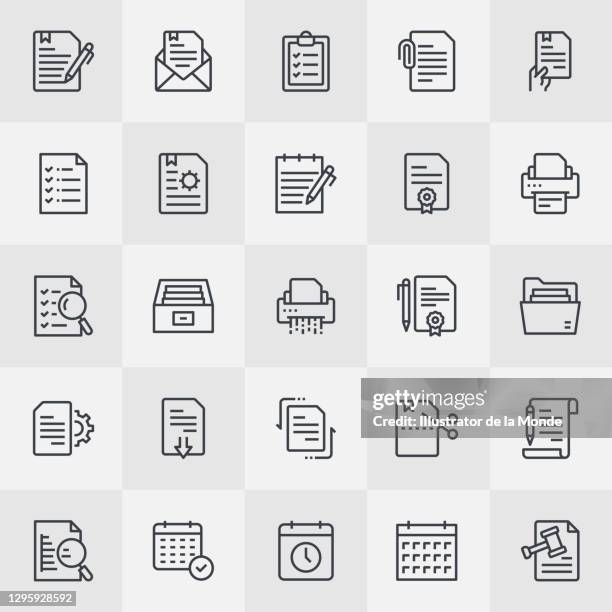 ilustraciones, imágenes clip art, dibujos animados e iconos de stock de documents thin line icons - burocracia