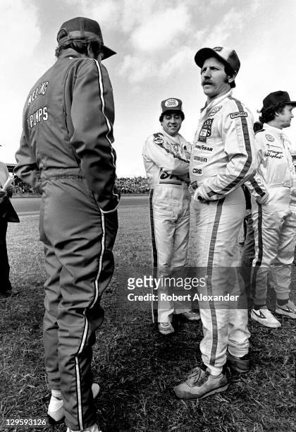 Drivers Bill Elliott, Harry Gant, Dale Earnhardt Sr. And Morgan Shepherd, await drivers' introductions prior to the start of the 1982 Daytona 500 on...