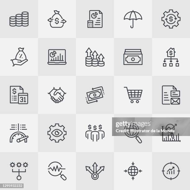 stockillustraties, clipart, cartoons en iconen met investering thin line iconen - financieel rapport