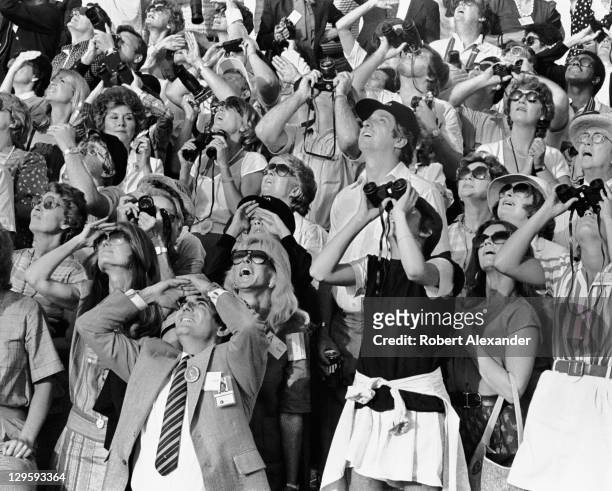 Actress Jane Fonda and her family watch the launch of the Space Shuttle Challenger carrying the first woman astronaut, Sally Ride, into space. Fonda...