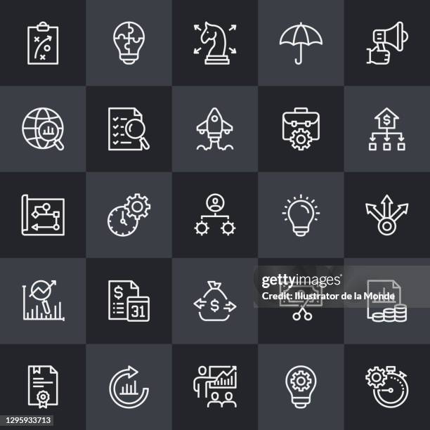 business plan thin line icons - train clock stock illustrations