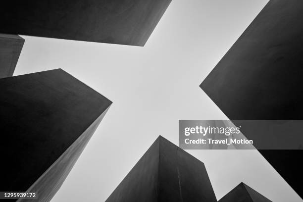 holocaust memorial monument stone blocks silhouette - natural stone block stock pictures, royalty-free photos & images