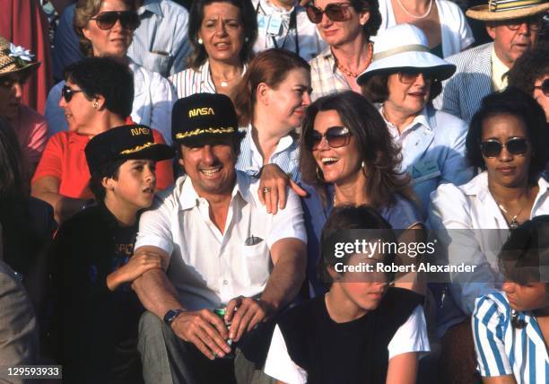 Actress Jane Fonda and her family await the launch of the Space Shuttle Challenger carrying the first woman astronaut, Sally Ride, into space. Fonda...