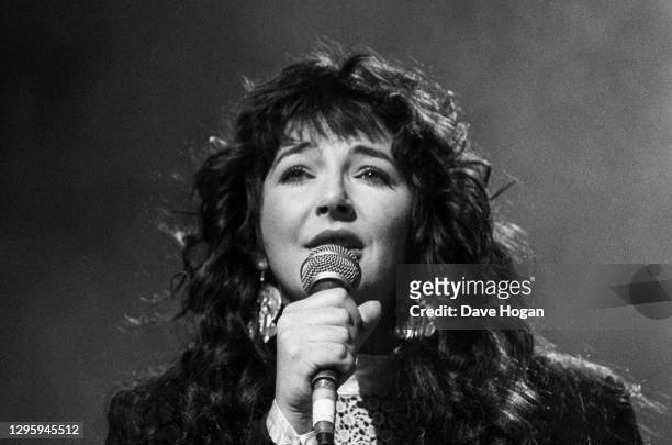 Musician Kate Bush performing on stage at the Secret Policeman's Ball, in aid of Amnesty International, at London Palladium, March 1987