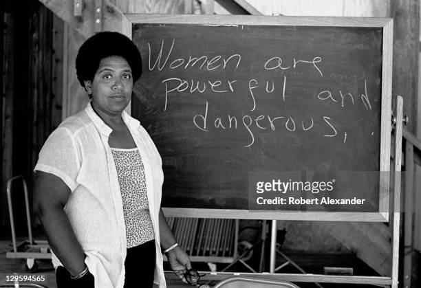Caribbean-American writer, poet and activist Audre Lorde lectures students at the Atlantic Center for the Arts in New Smyrna Beach, Florida. Lorde...