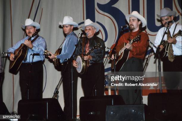 Ralph Stanley and his Clinch Mountain Boys perform at a 2001 Bluegrass Night at the Ryman concert at Ryman Auditorium in Nashville, Tennessee.