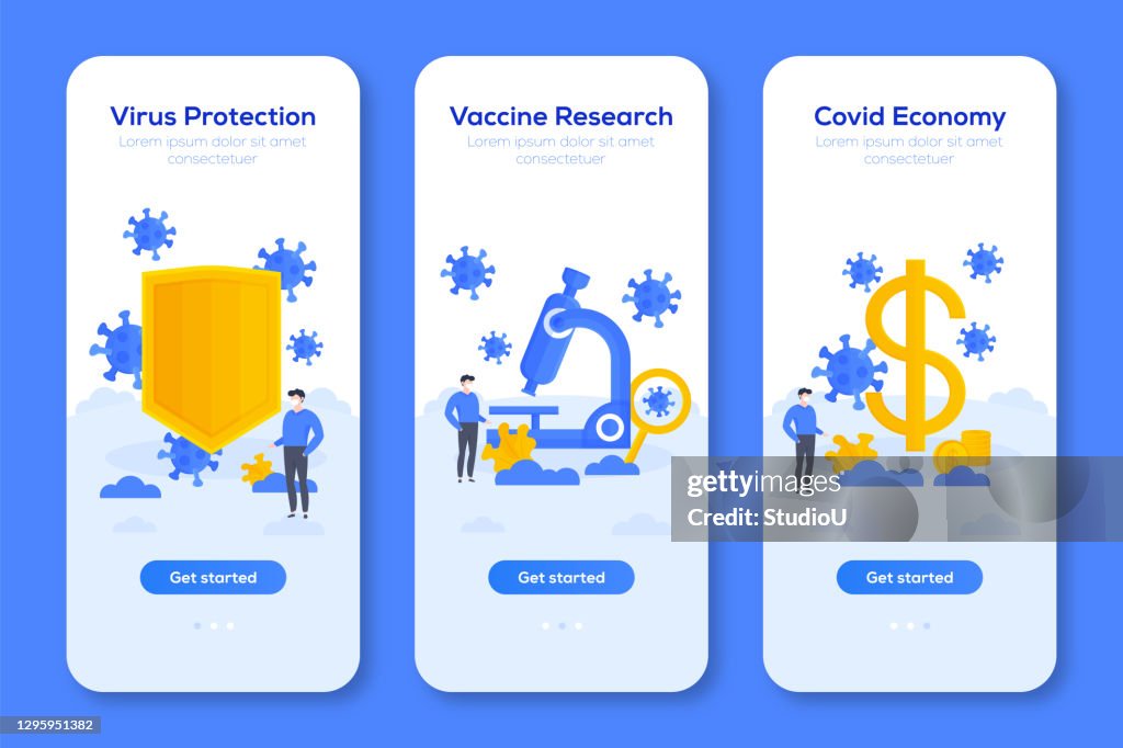 Modello di schermata del dispositivo mobile a illustrazione piatta Coronavirus