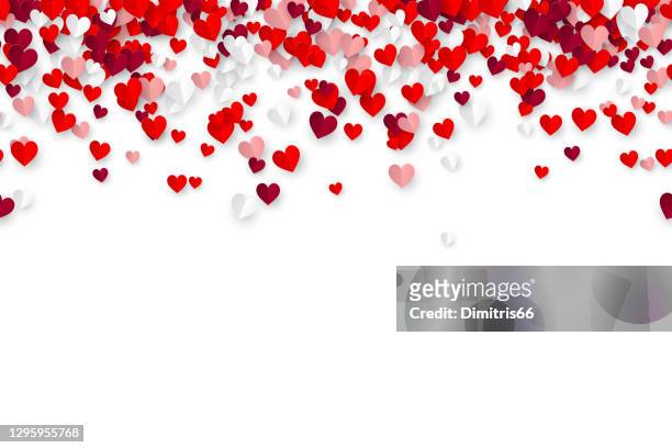 bildbanksillustrationer, clip art samt tecknat material och ikoner med realistiska pappershjärtan sömlös banner - ram med transparent tomt utrymme - valentines day