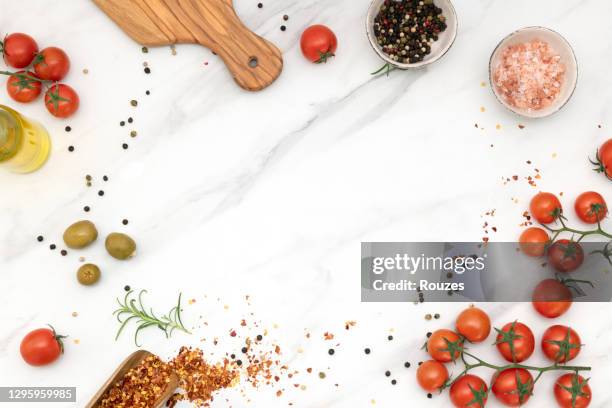 healthy vegetables, greens and grains, copy space - kitchen worktop above stock pictures, royalty-free photos & images
