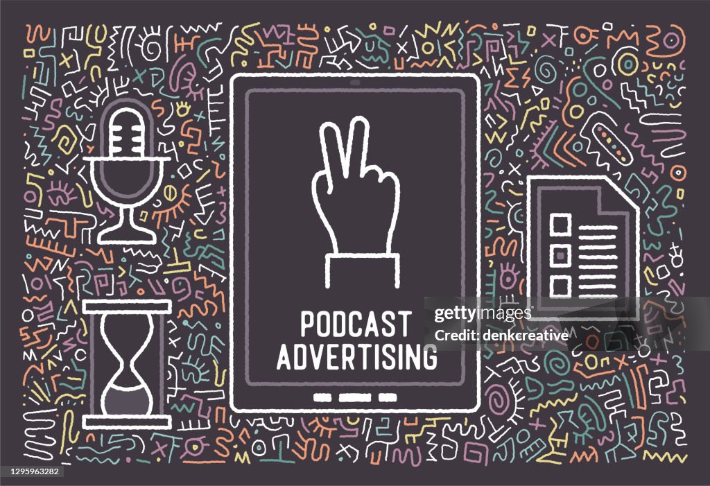 Podcast Advertising Vector Doodle Design