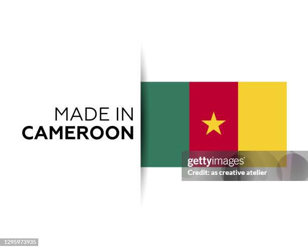 ilustraciones, imágenes clip art, dibujos animados e iconos de stock de hecho en la etiqueta camerunesa, emblema del producto. fondo blanco aislado - cameroon