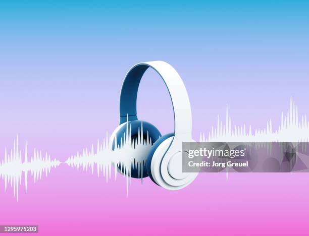 headphones and sound wave - onde sinusoïdale photos et images de collection
