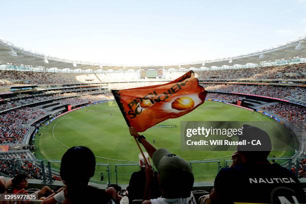 General view of play during the Big Bash League match between the Perth Scorchers and the Hobart Hurricanes at Optus Stadium, on January 12 in Perth,...