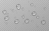 Vector water drops. Drops, condensation on the window, on the surface. Realistic drops on an isolated transparent background.