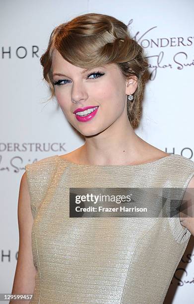 Singer/songwriter Taylor Swift celebrates the launch of her new debut fragrance "Wonderstruck" at Sephora Americana on October 18, 2011 in Glendale,...