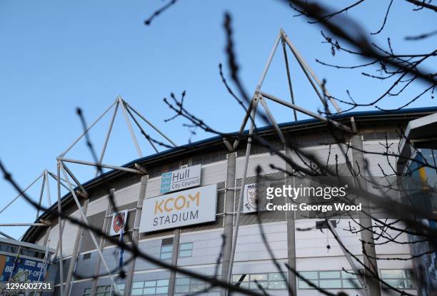 General view outside the stadium prior to the Papa John's Trophy match between Hull City and Fleetwood town at KCOM Stadium on January 12, 2021 in...