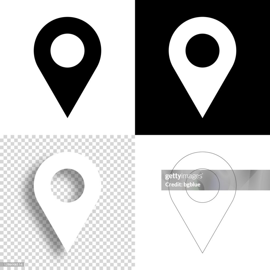 Map Pin Icon For Design Blank White And Black Backgrounds Line