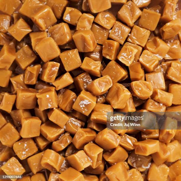 salted caramel candies - salt seasoning stock pictures, royalty-free photos & images