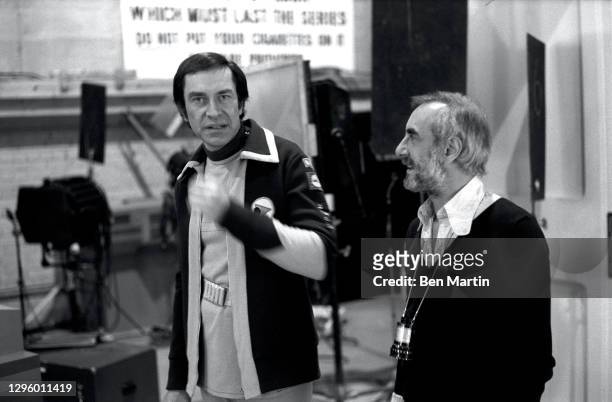 Martin Landau as Commander John Koenig and director Bob Brooks on set rehearsing The Taybor episode of Space 1999, London, June 1976.