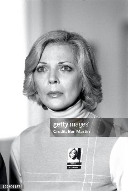 Barbara Bain as Dr Helena Russell in The Taybor episode of Space 1999, London, June 1976.