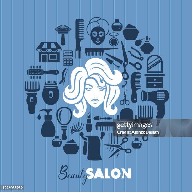 ilustraciones, imágenes clip art, dibujos animados e iconos de stock de retrato de cara de mujer. concepto de salón de belleza. - cabello largo