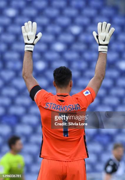 Thomas Strakosha goalkeeper of SS Lazio gestures during the Serie A match between SS Lazio and Udinese Calcio at Stadio Olimpico on November 29, 2020...
