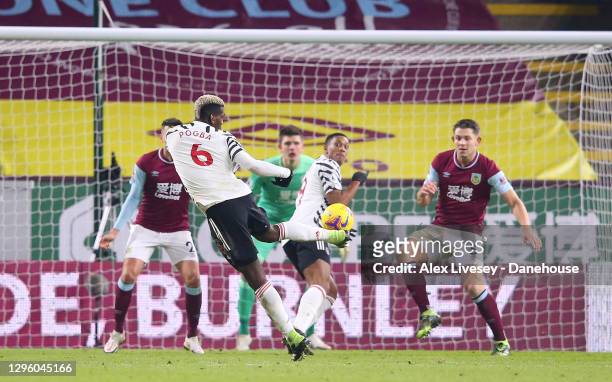 Paul Pogba of Manchester United scores the opening goal during the Premier League match between Burnley and Manchester United at Turf Moor on January...