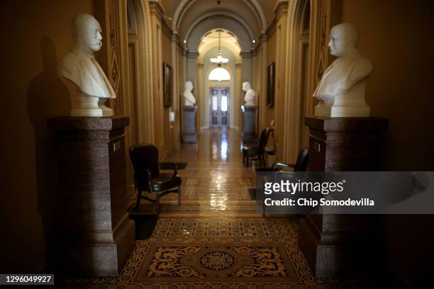 Busts of former vice presidents line the quiet hallways of the U.S. Capitol January 12, 2021 in Washington, DC. At the direction of President Donald...