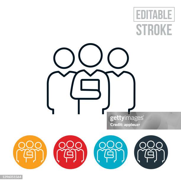 stockillustraties, clipart, cartoons en iconen met pictogram drie zakelijke collega's thin line - bewerkbare lijn - collega