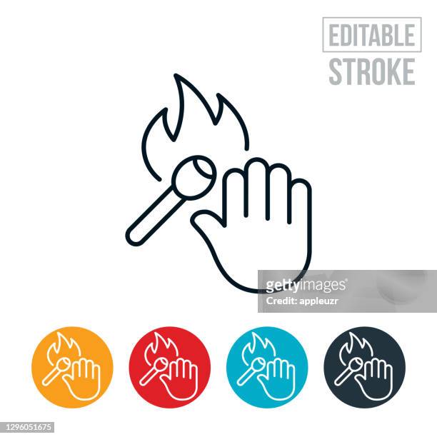 fire safety thin line icon - editable stroke - matchstick stock illustrations