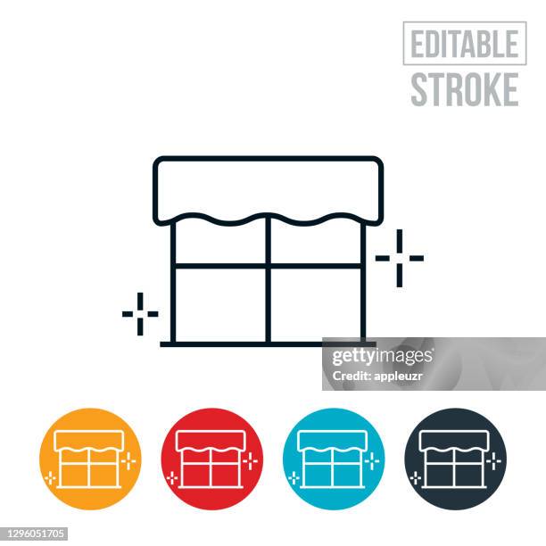 clean window thin line icon - editable stroke - window curtain stock illustrations