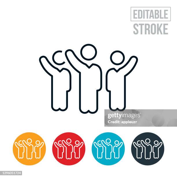 business people waving thin line icon - editable stroke - waving icon stock illustrations